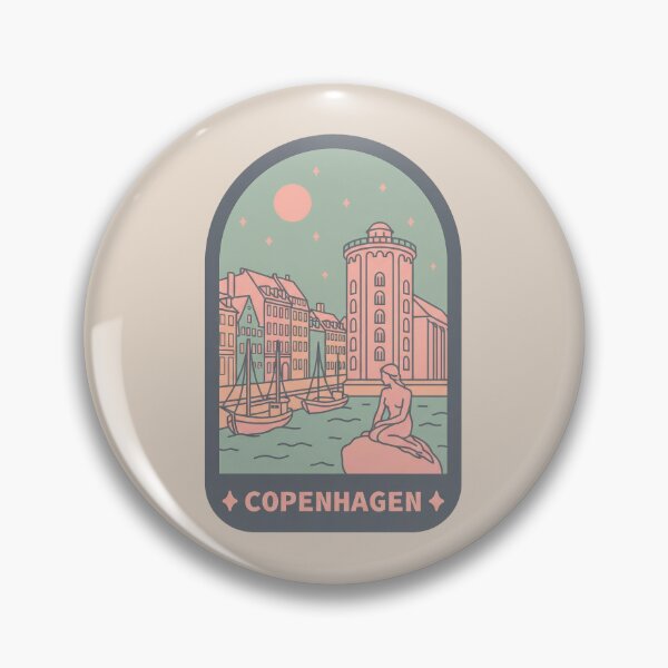 Item preview, Copenhagen Denmark Retro Travel Badge, Nyhavn Little Mermaid Skyline designed and sold by InvestingRoad.