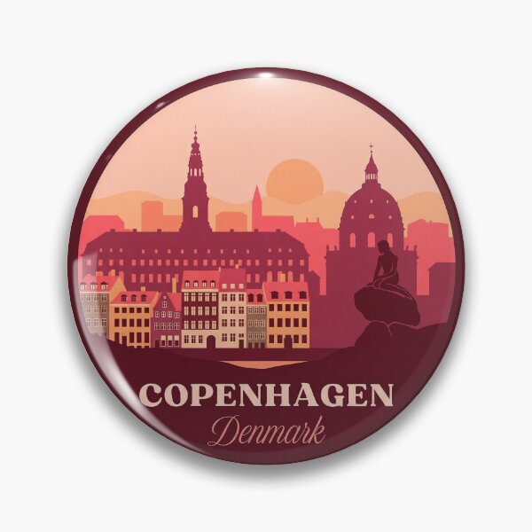 Item preview, Copenhagen Denmark Retro Travel Badge, Nyhavn Little Mermaid Skyline designed and sold by InvestingRoad.