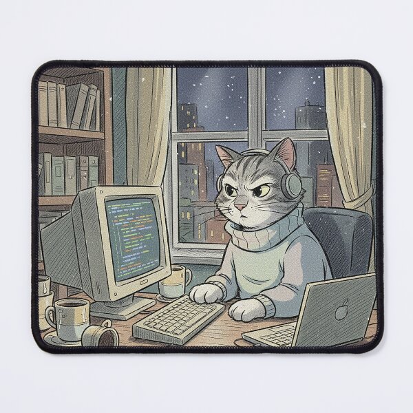 Item preview, Retro Sketch Programmer Cat - Focused Tech Feline Art designed and sold by VisualRotaStudio .