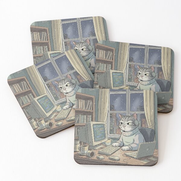 Item preview, Retro Sketch Programmer Cat - Focused Tech Feline Art designed and sold by VisualRotaStudio .