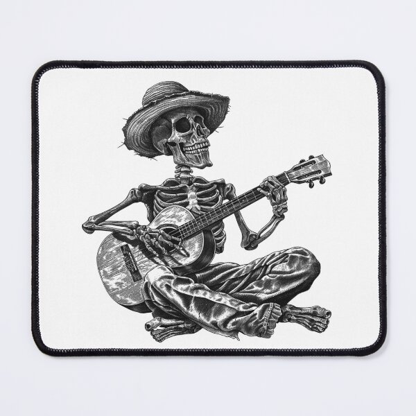 Item preview, Skeleton Guitarist – Folk Blues Skull Art with Vintage Vibes designed and sold by inkoutninja.