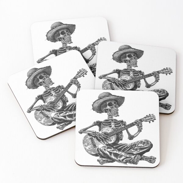 Item preview, Skeleton Guitarist – Folk Blues Skull Art with Vintage Vibes designed and sold by inkoutninja.