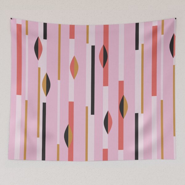 Item preview, Mid Century Mod  Pink & Black Linnear Geometric designed and sold by RetroMaggie.