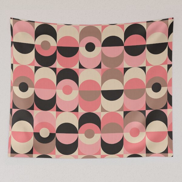 Item preview, Mid Century Mod Pink & Black Circle Geometric designed and sold by RetroMaggie.