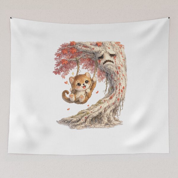 Item preview, Weirwood Swing Time – Kawaii Monkey on a Magical Weirwood Tree Adventure  designed and sold by Paws-nd-Prints.