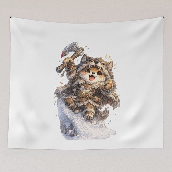 Item preview, Ulfhednar Berserker Pup – Kawaii Viking Wolf Warrior with Axe designed and sold by Paws-nd-Prints.