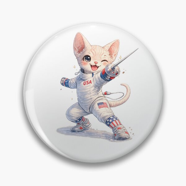 Item preview, USA Fencing Whisker Warrior – Kawaii Sphynx Cat Olympic-Style Fencer designed and sold by Paws-nd-Prints.