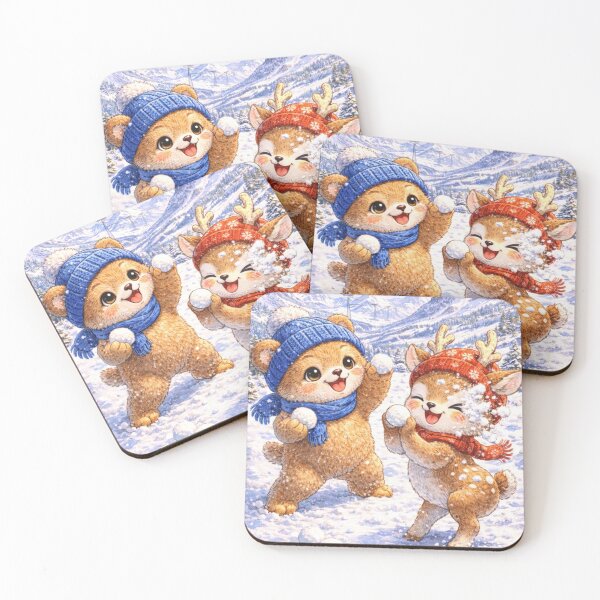 Item preview, Sölden Snowball Pals – Kawaii Baby Bear & Deer Alpine Winter Fun Art designed and sold by Paws-nd-Prints.