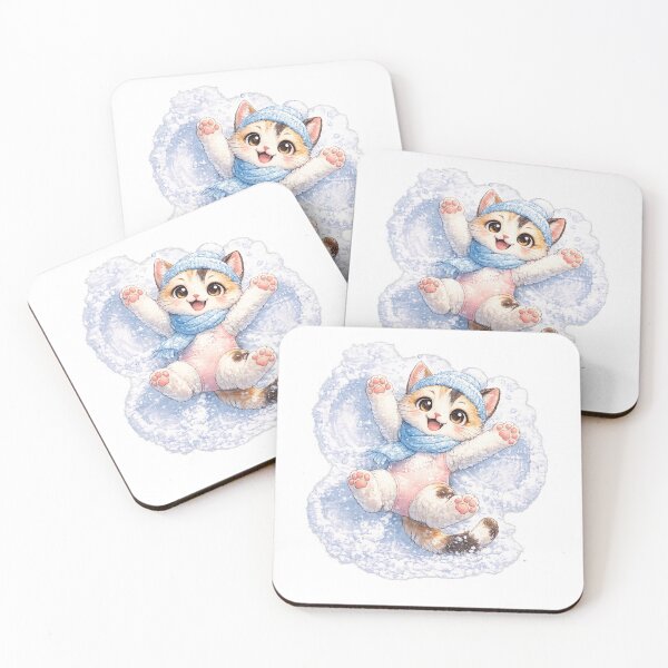 Item preview, Japow Bobtail – Kawaii Japanese Bobtail Cat Making a Snow Angel in Hokkaido designed and sold by Paws-nd-Prints.