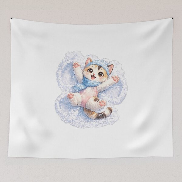 Item preview, Japow Bobtail – Kawaii Japanese Bobtail Cat Making a Snow Angel in Hokkaido designed and sold by Paws-nd-Prints.