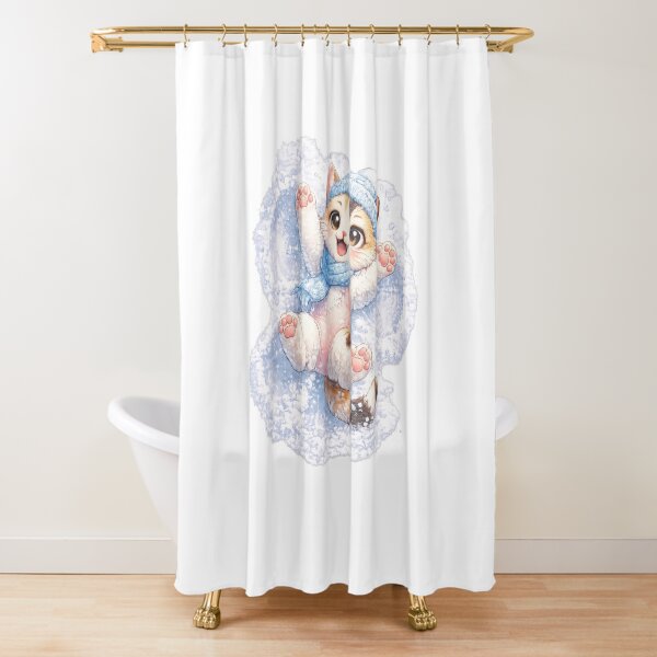Item preview, Japow Bobtail – Kawaii Japanese Bobtail Cat Making a Snow Angel in Hokkaido designed and sold by Paws-nd-Prints.