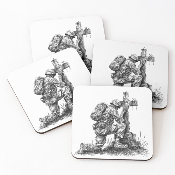 Item preview, Soldier Kneeling at Cross – Memorial Military Tribute Art designed and sold by inkoutninja.
