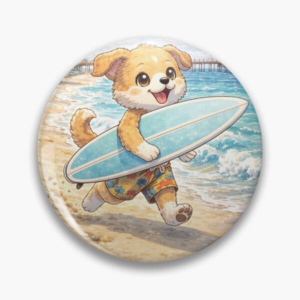 Item preview, Redondo Beach Surf Dog – Kawaii California Beach Dog with Surfboard Art designed and sold by Paws-nd-Prints.