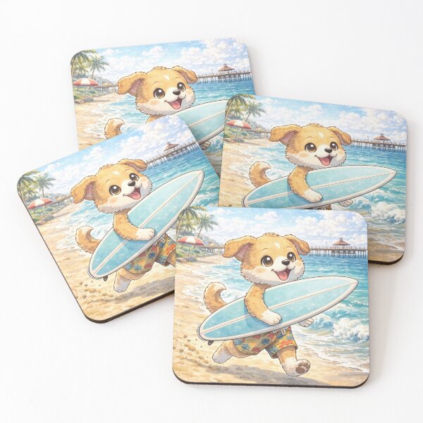 Item preview, Redondo Beach Surf Dog – Kawaii California Beach Dog with Surfboard Art designed and sold by Paws-nd-Prints.