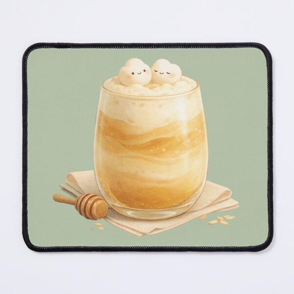 Item preview, Cute Honey Oat Latte – Cozy Kawaii Café Drink with Marshmallow Friends designed and sold by MeghannsMinimalMeals.