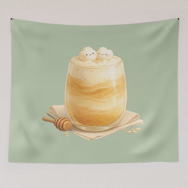 Item preview, Cute Honey Oat Latte – Cozy Kawaii Café Drink with Marshmallow Friends designed and sold by MeghannsMinimalMeals.