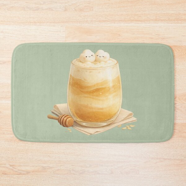 Item preview, Cute Honey Oat Latte – Cozy Kawaii Café Drink with Marshmallow Friends designed and sold by MeghannsMinimalMeals.