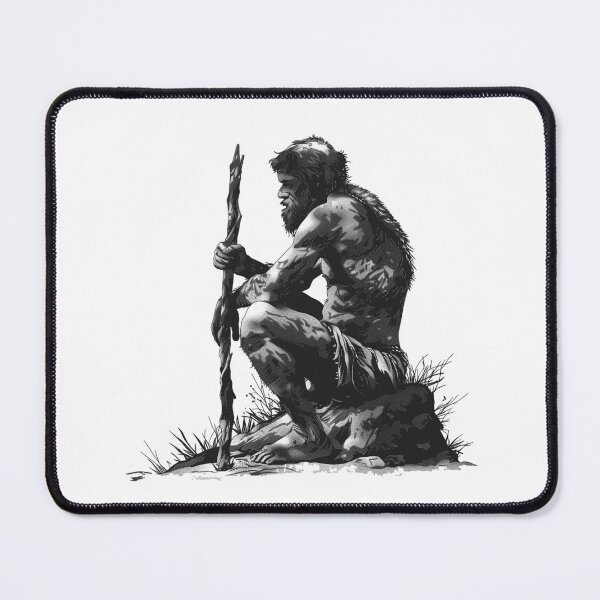 Item preview, Primitive Man with Staff – Prehistoric Survival Line Art designed and sold by inkoutninja.