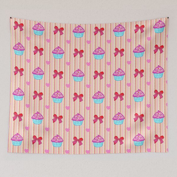 Item preview, Sweet Valentine cupcake seamless pattern, romantic dessert with hearts and bows background designed and sold by RS4you.
