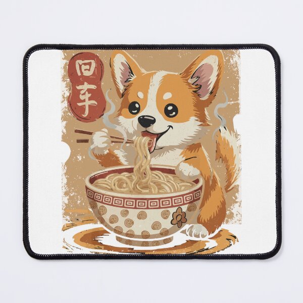 Item preview, cute corgi eating ramen with two sticks kawaii t-shirt design designed and sold by TEEDESIGMSTUDIO.