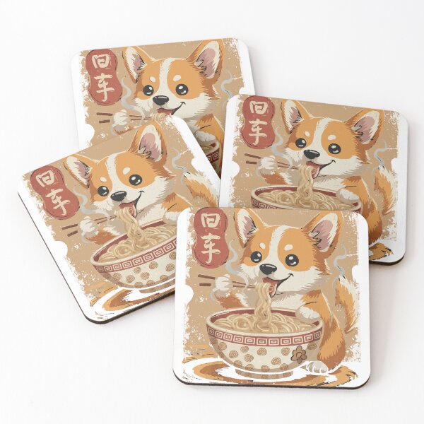 Item preview, cute corgi eating ramen with two sticks kawaii t-shirt design  designed and sold by TEEDESIGMSTUDIO.