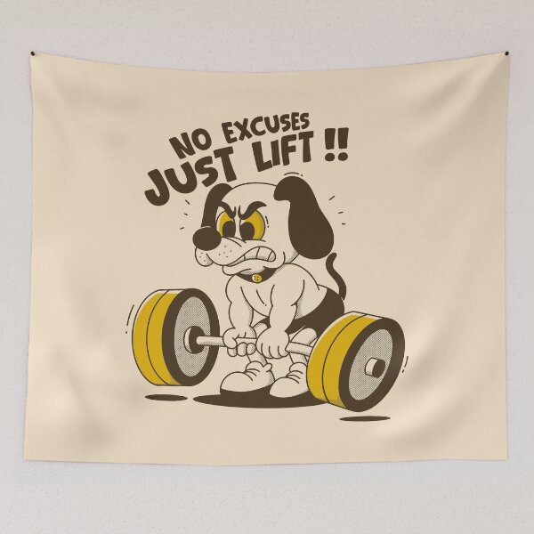 Item preview, No Excuses Just Lift – Angry Dog Weightlifting Gym Motivation Illustration designed and sold by adipra.