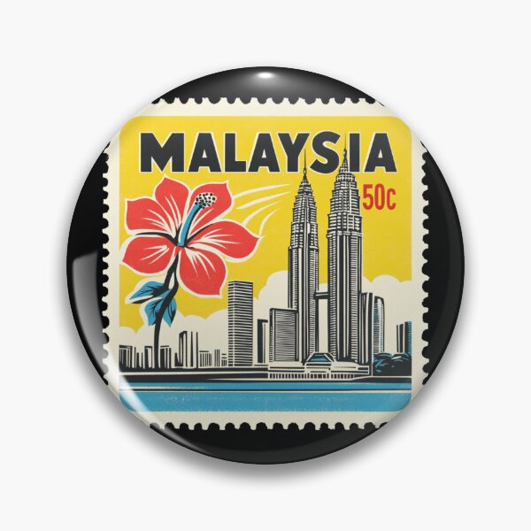 Item preview, Vintage Malaysia Postage Stamp Art - Petronas Towers & Hibiscus designed and sold by tiigerdad.
