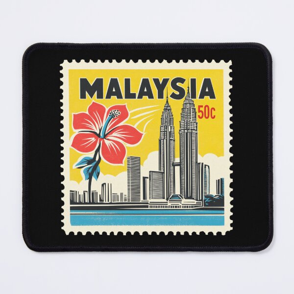 Item preview, Vintage Malaysia Postage Stamp Art - Petronas Towers & Hibiscus designed and sold by tiigerdad.