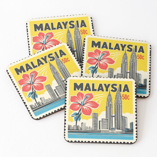 Item preview, Vintage Malaysia Postage Stamp Art - Petronas Towers & Hibiscus designed and sold by tiigerdad.