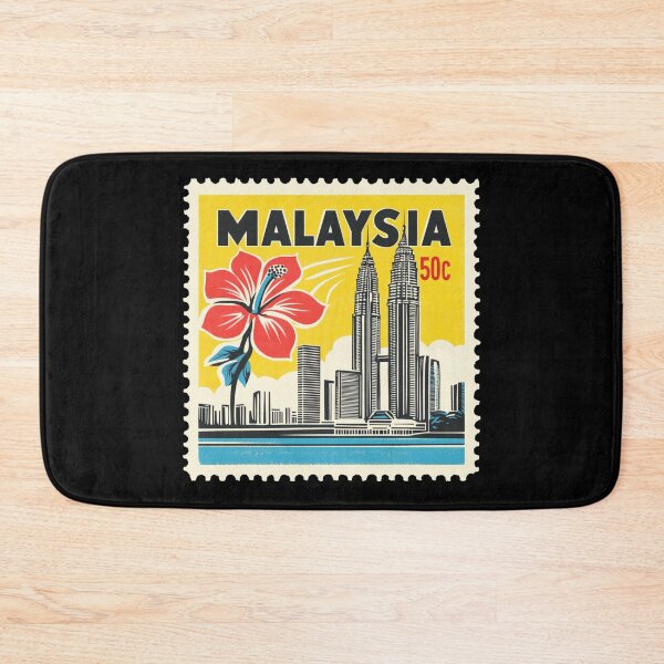 Item preview, Vintage Malaysia Postage Stamp Art - Petronas Towers & Hibiscus designed and sold by tiigerdad.