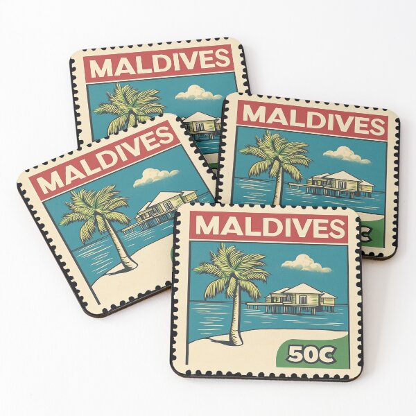 Item preview, Vintage Maldives Postage Stamp Art - Overwater Villa & Palm designed and sold by tiigerdad.