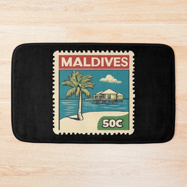 Item preview, Vintage Maldives Postage Stamp Art - Overwater Villa & Palm designed and sold by tiigerdad.