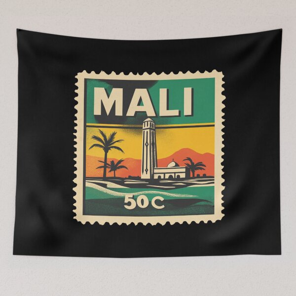 Item preview, Vintage Mali Postage Stamp Art - Sahelian Mosque & Desert Oasis designed and sold by tiigerdad.