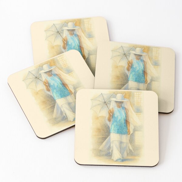 Item preview, Mysterious Woman in White Veil and Umbrella Watercolor Art designed and sold by Urban-InkStudio.