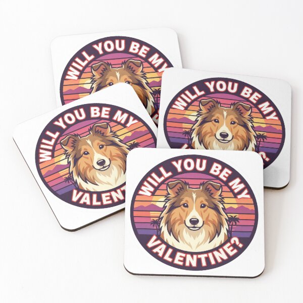Item preview, Retro 80s Sunset Shetland Sheepdog - Will You Be My Valentine? designed and sold by M1234s.