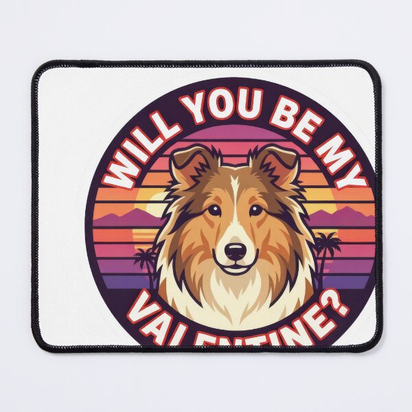 Item preview, Retro 80s Sunset Shetland Sheepdog - Will You Be My Valentine? designed and sold by M1234s.