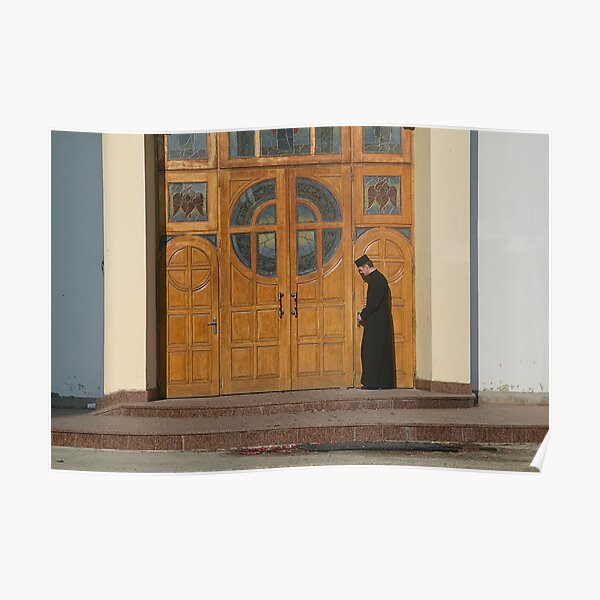 Priest Locking Church Doors, Chortkiw Ukraine Poster