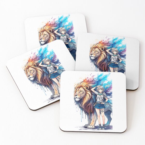 Item preview, Anime Girl with Lion Guardian – Watercolor Ink Spirit designed and sold by blacksealstudio.