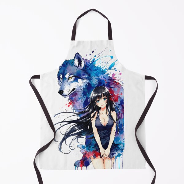 Item preview, Anime Girl with Wolf Guardian – Sumi-e Watercolor Ink Art designed and sold by blacksealstudio.