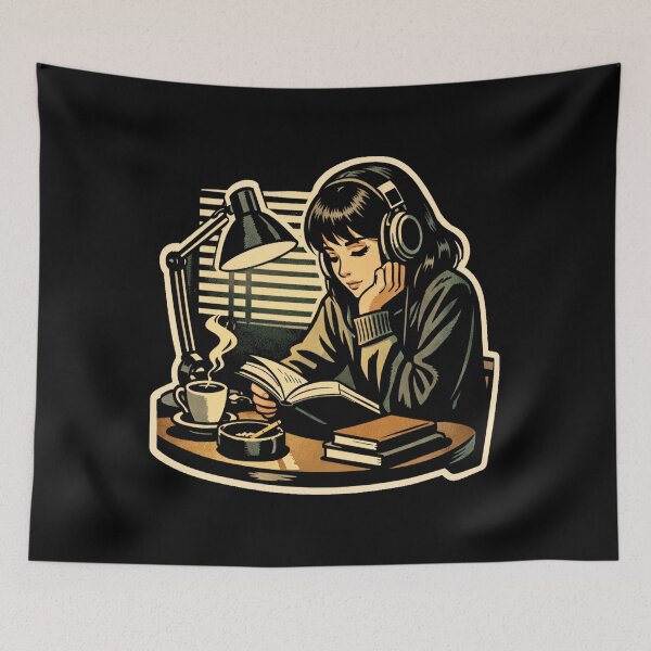 Item preview, Book Lover Lofi Girl – Desk Lamp Evening Reading – gift for book lovers • Retro Comics • Vintage Halftone designed and sold by JacobKAurumhead.