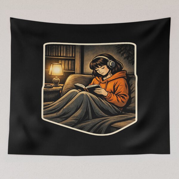 Item preview, Book Lover Lofi Girl – Hoodie Blanket Night Reading – gift for book lovers • Retro Comics • Vintage Halftone designed and sold by JacobKAurumhead.