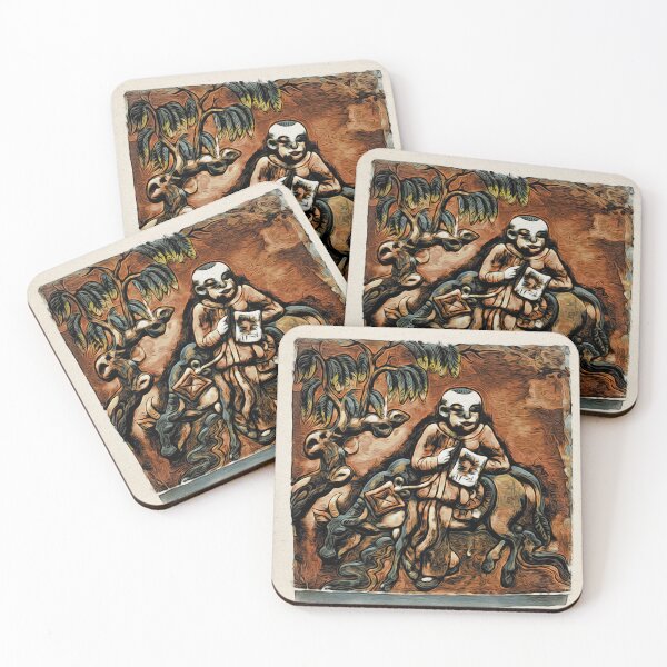 Item preview, Monk on water buffalo by the stream / Swiss Artwork Photography designed and sold by Raphael Wolf.
