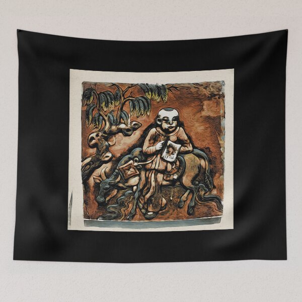 Item preview, Monk on water buffalo by the stream / Swiss Artwork Photography designed and sold by Raphael Wolf.