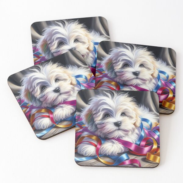 Item preview, Fluffy Coton de Tulear Puppy with Colorful Ribbons designed and sold by Wags & Tails.