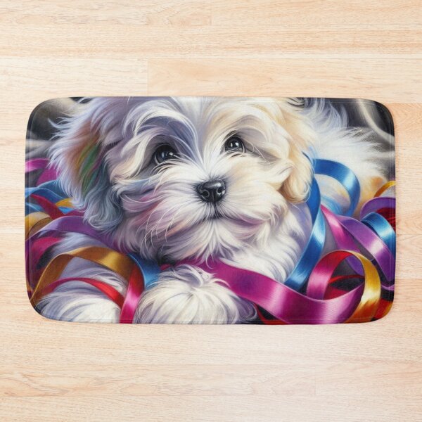 Item preview, Fluffy Coton de Tulear Puppy with Colorful Ribbons designed and sold by Wags & Tails.