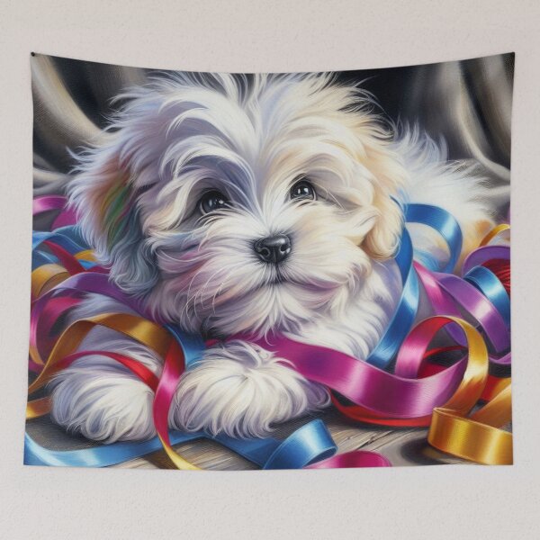 Item preview, Fluffy Coton de Tulear Puppy with Colorful Ribbons designed and sold by Wags & Tails.