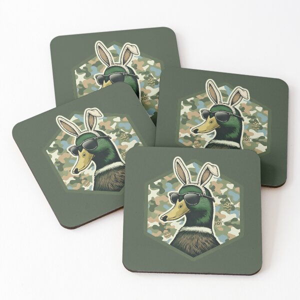Item preview, Easter Mallard Duck Wearing Bunny Ears – Camo Badge Illustration designed and sold by SkyTastic.