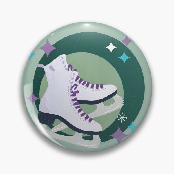 Item preview, Ice Skates retro bubble badge - green and lilac designed and sold by Home Cyn Home.