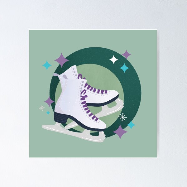 Item preview, Ice Skates retro bubble badge - green and lilac designed and sold by Home Cyn Home.