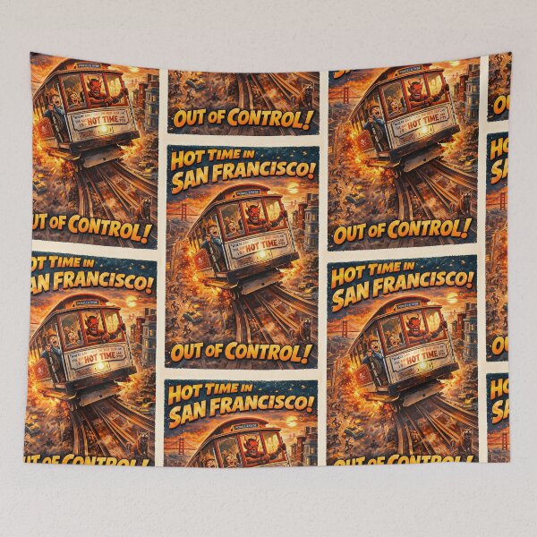 Item preview, Hot Time in San Francisco with Devil Riding Cable Car designed and sold by PIXEL POP DESIGNS - Beyond the Norm!.